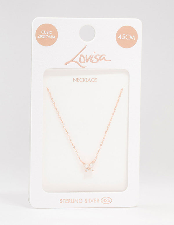 Rose Gold Plated Sterling Silver Cubic Zirconia Mini Butterfly Necklace