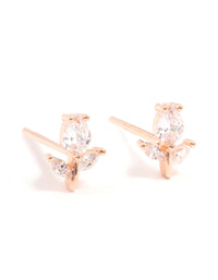 Rose Gold Plated Sterling Silver Cubic Zirconia Flower Stem Stud Earrings - link has visual effect only