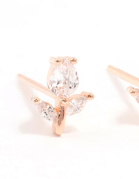 Rose Gold Plated Sterling Silver Cubic Zirconia Flower Stem Stud Earrings - link has visual effect only