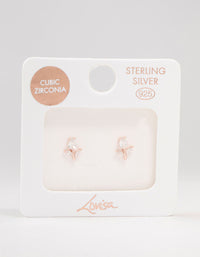 Rose Gold Plated Sterling Silver Cubic Zirconia Flower Stem Stud Earrings - link has visual effect only