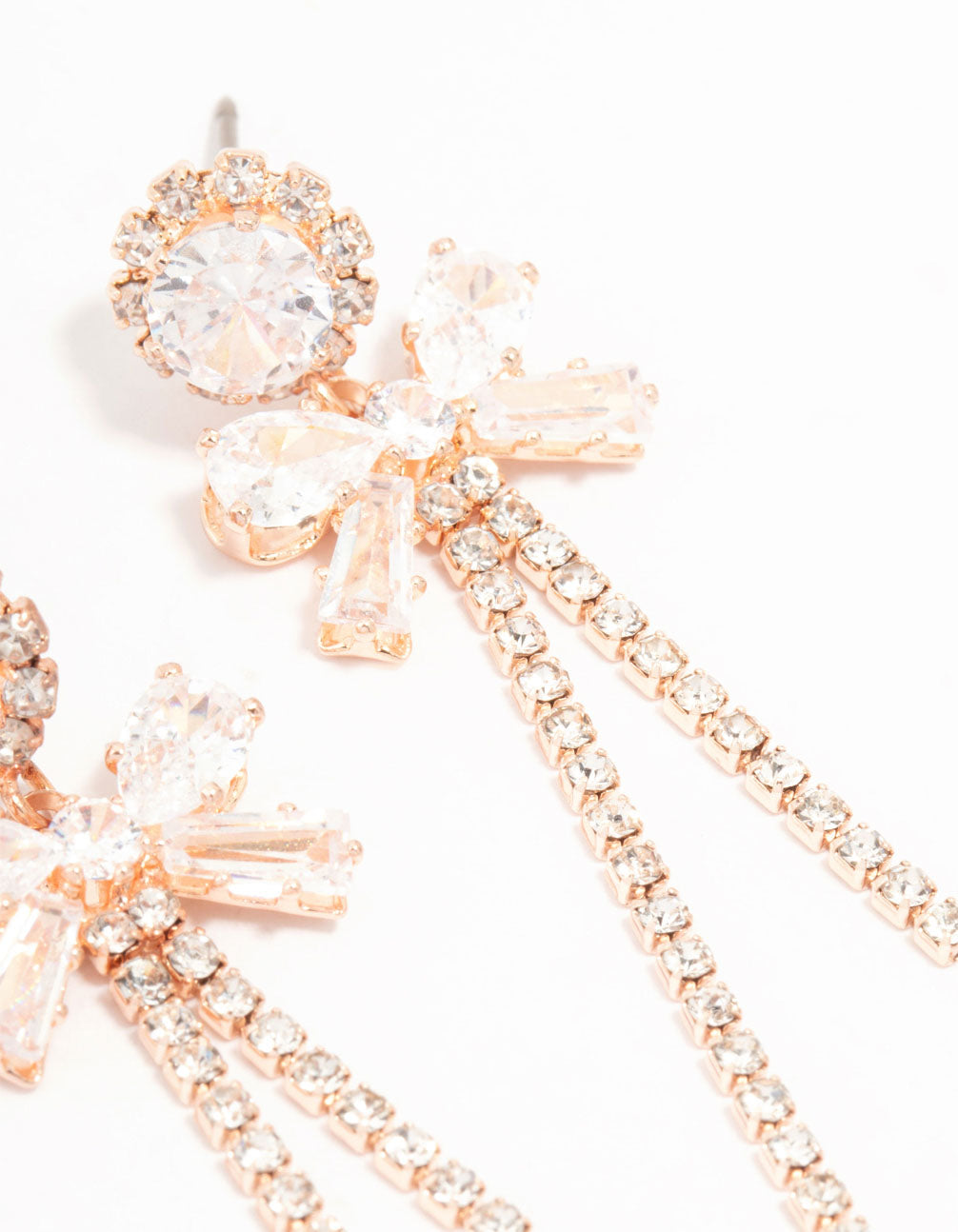 Rose Gold Plated  Bow Zirconia Cup Chain Earrings