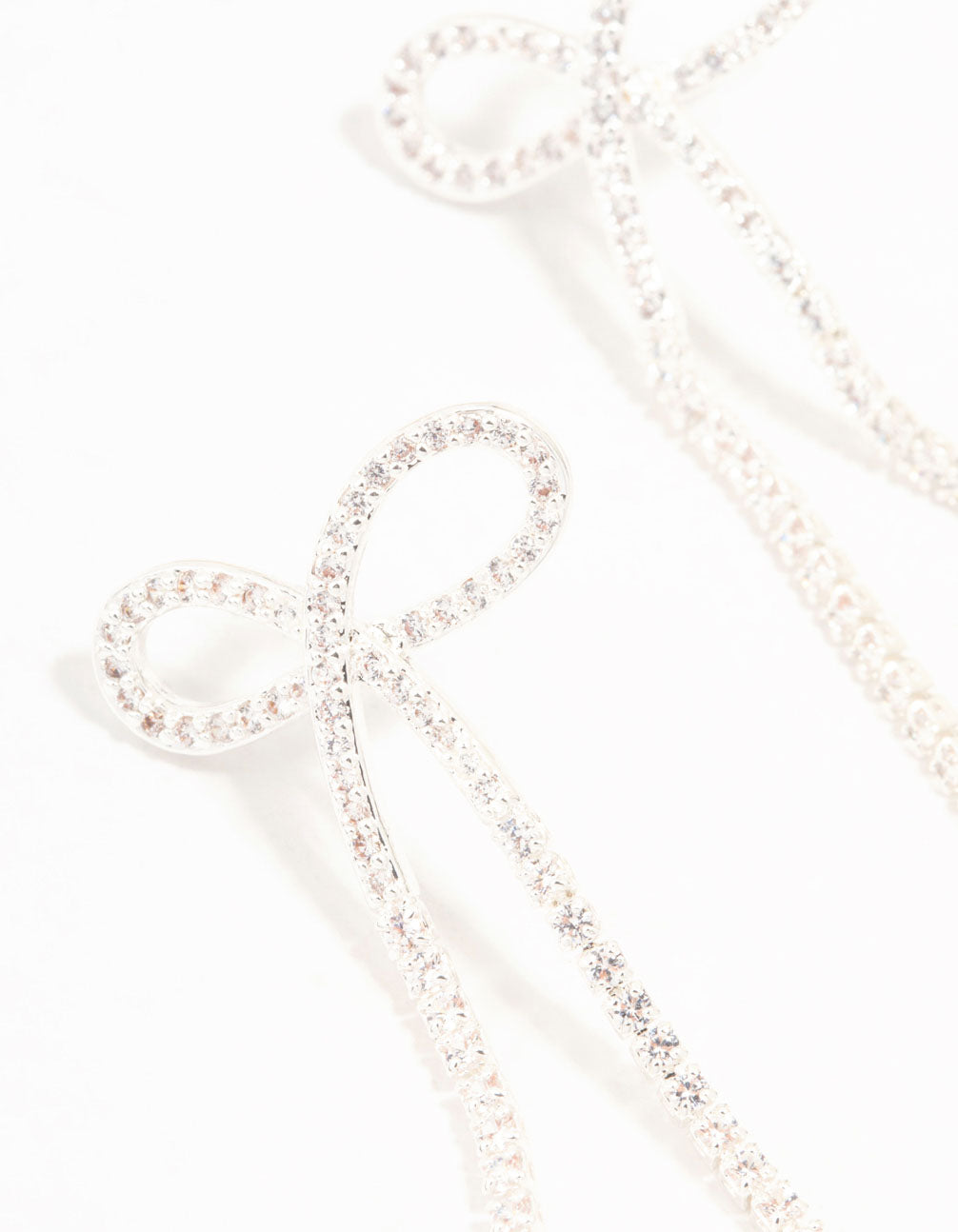 Silver Plated Cubic Zirconia Loop Cup Chain Bow Earrings