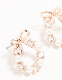 Rose Gold Plated Alternating Cubic Zirconia & Freshwater Pearl Bow Stud Earrings - link has visual effect only