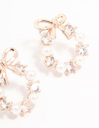 Rose Gold Plated Alternating Cubic Zirconia & Freshwater Pearl Bow Stud Earrings - link has visual effect only