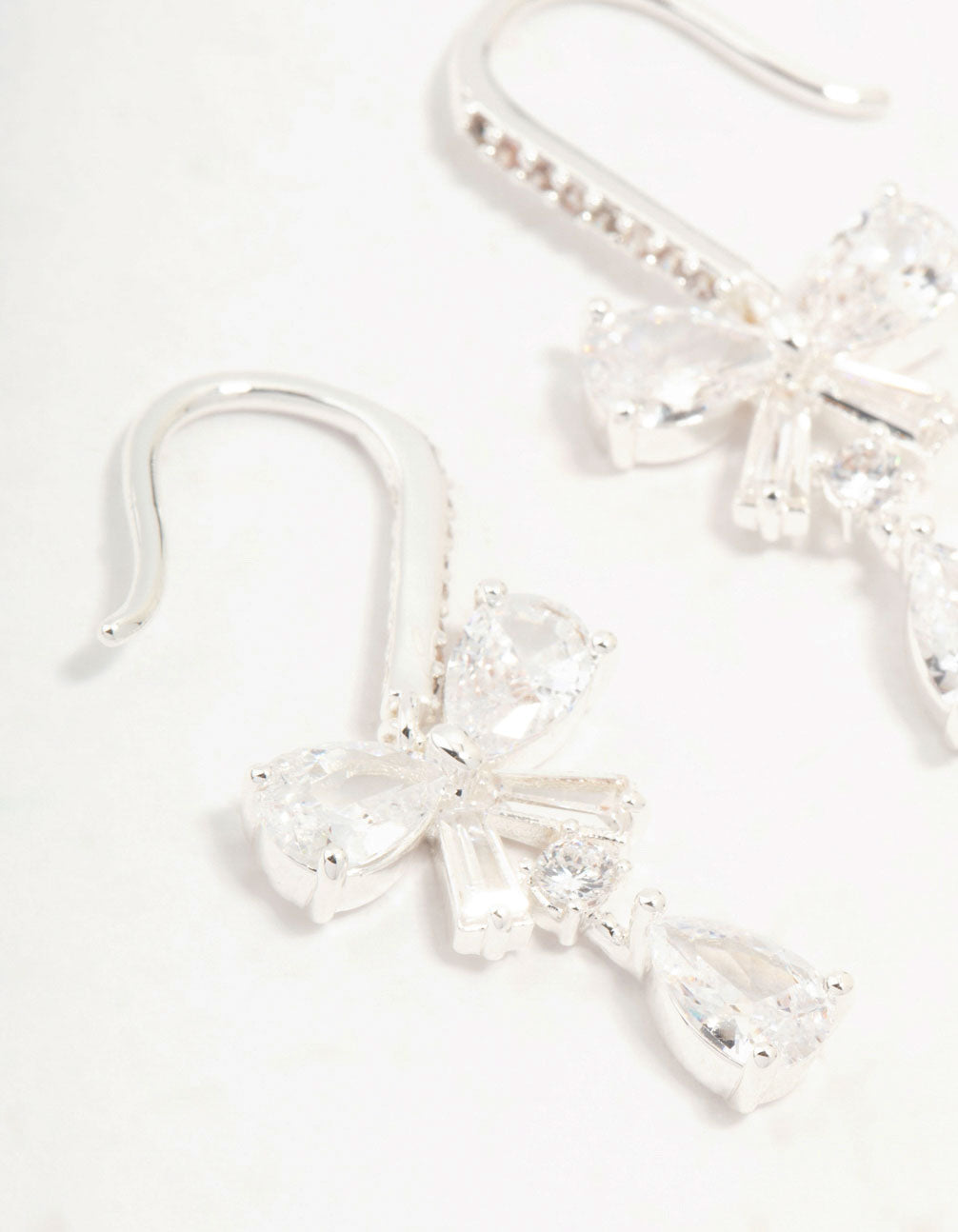 Silver Plated Pear Cut Cubic Zirconia  Bow Hook Earrings