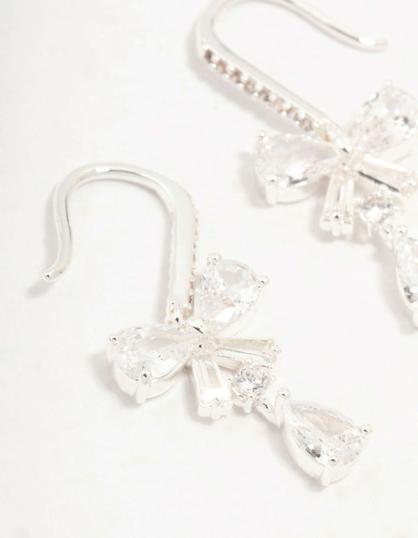 Silver Plated Pear Cut Cubic Zirconia  Bow Hook Earrings