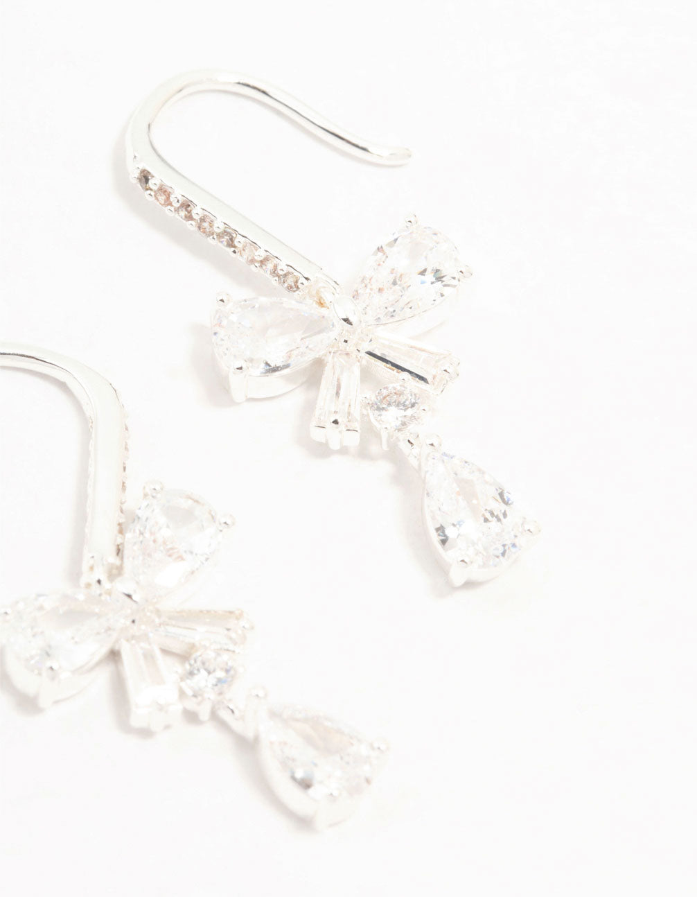 Silver Plated Pear Cut Cubic Zirconia  Bow Hook Earrings
