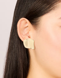 Gold Plated Curved Square Stud Earrings - link has visual effect only