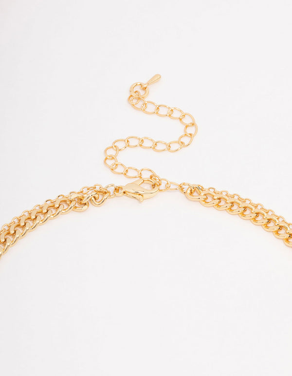 Gold Plated Diamante Curb Chain Necklaces 2-Pack