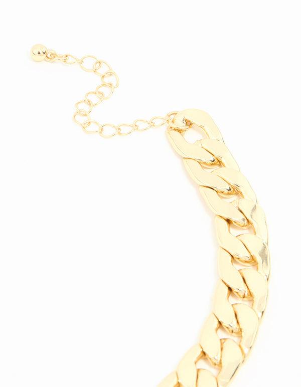 Gold Plated Flat Curb Chain Bracelet