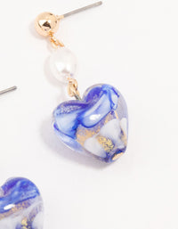 Gold Blue Swirl Heart Drop Earrings - link has visual effect only