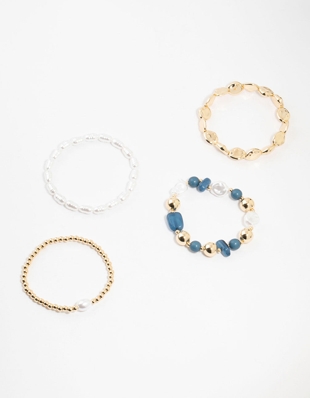 Gold Organic & Stone Station Bracelets 4-Pacck