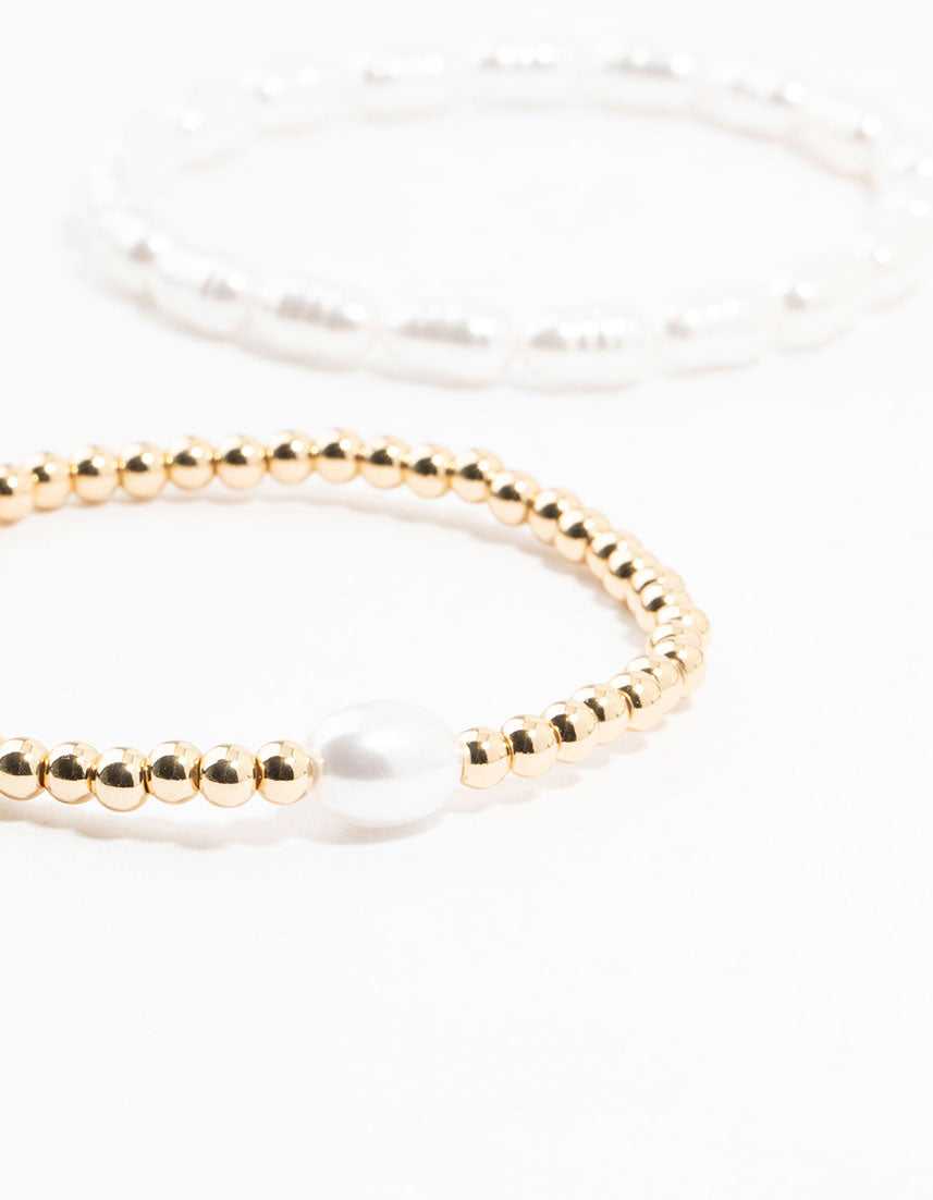 Gold Organic & Stone Station Bracelets 4-Pacck