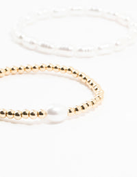 Gold Organic & Stone Station Bracelets 4-Pacck - link has visual effect only