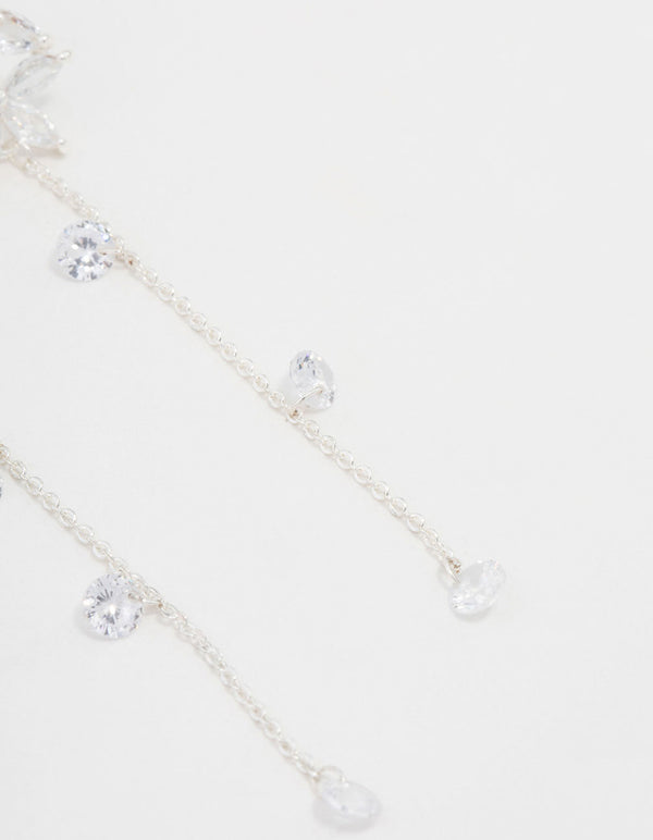 Silver Plated Cubic Zirconia Flower Station Drop Earrings