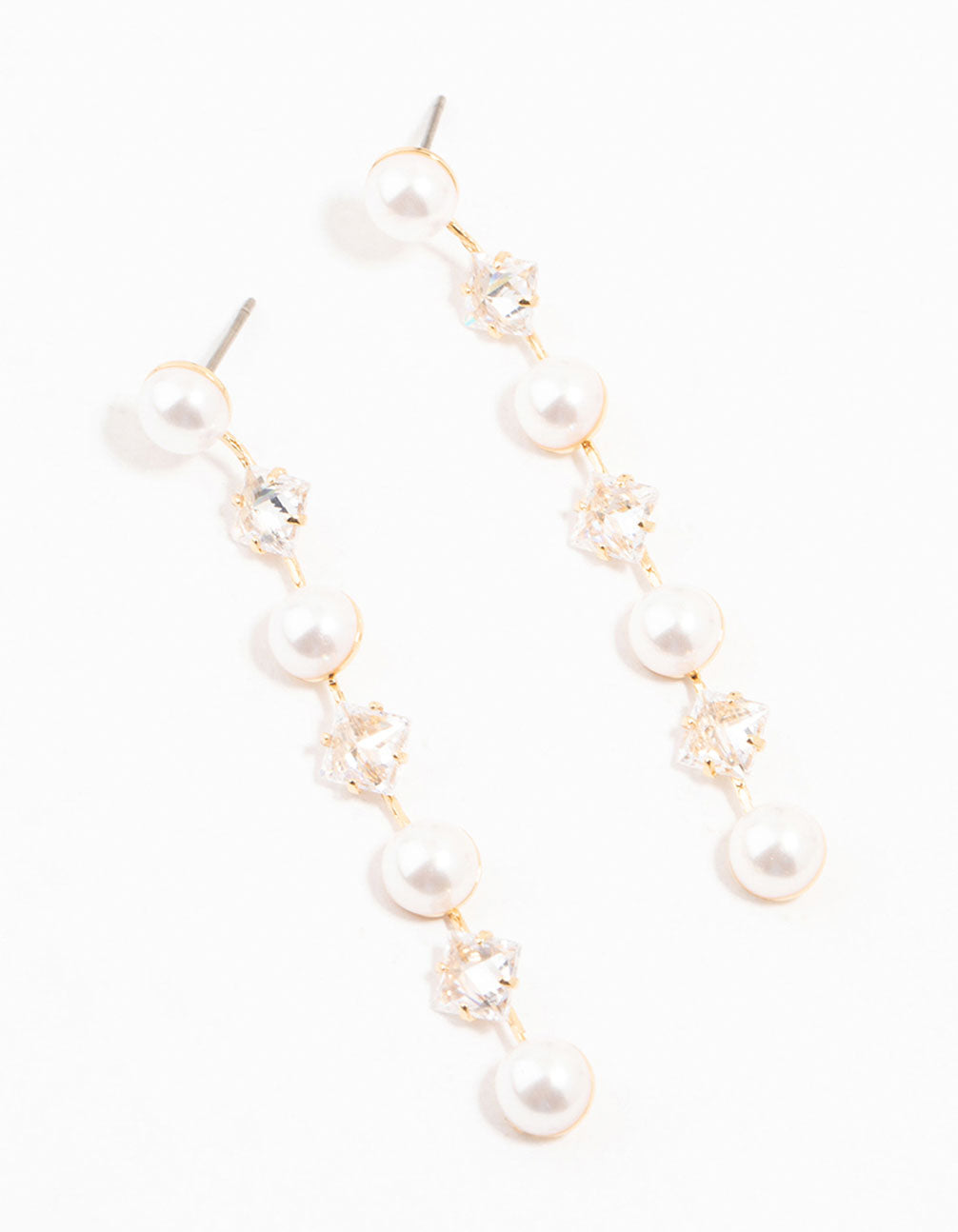Gold Plated Alternating Pearl & Cubic Zirconia Drop Earrings