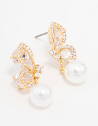Gold Plated Cubic Zirconia Butterfly Pearl Drop Earrings - link has visual effect only