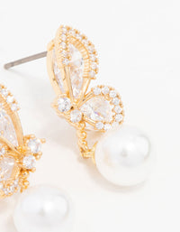Gold Plated Cubic Zirconia Butterfly Pearl Drop Earrings - link has visual effect only
