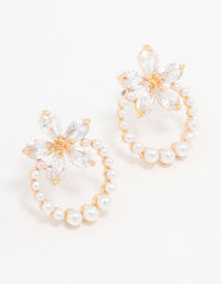 Real Gold Plated Pearl Wreath Cubic Zirconia Flower Earrings - link has visual effect only