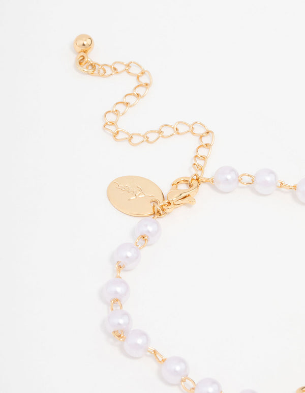 Gold Plated Station Pearl Double Bracelet