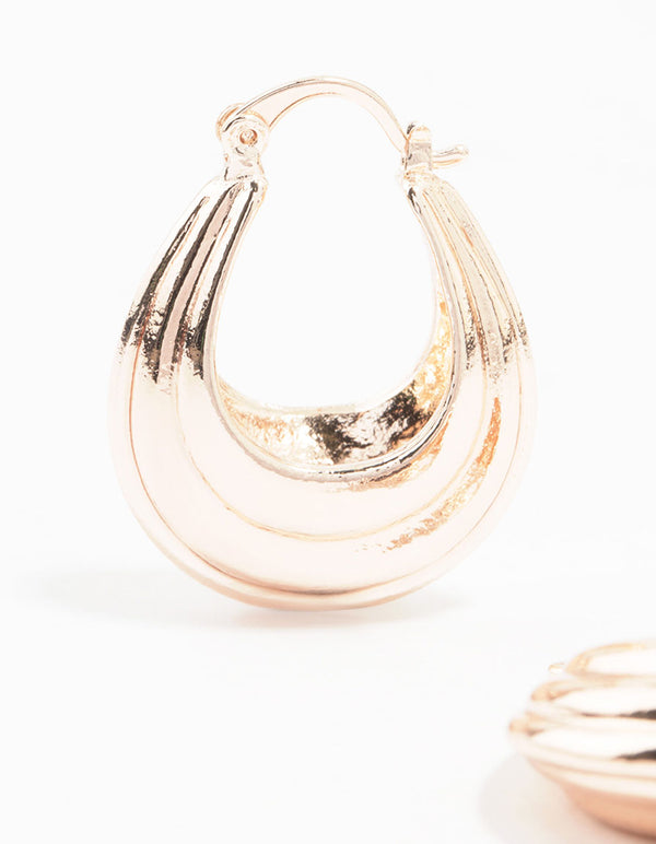 Rose Gold Plated Ribbed Chunky Hoop Earrings