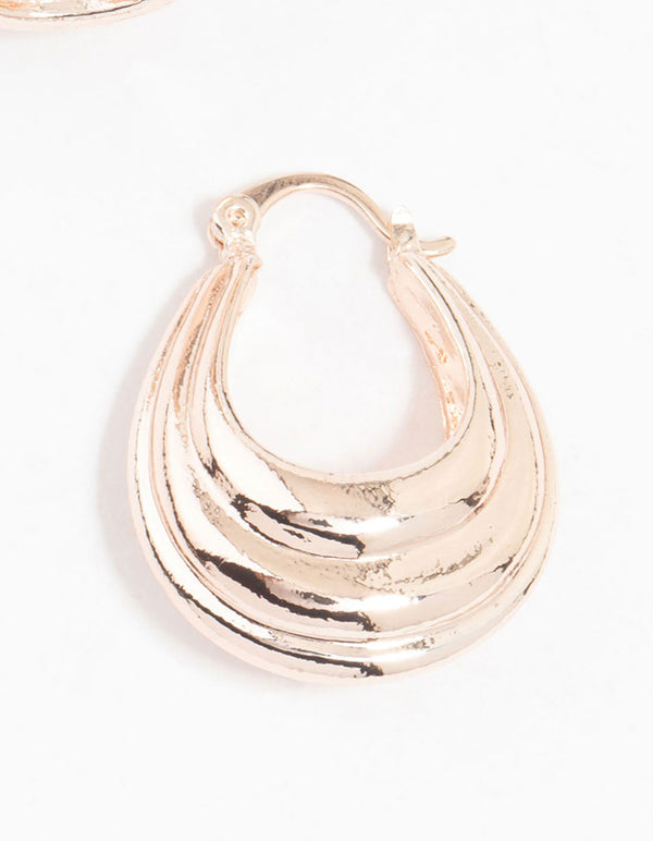 Rose Gold Plated Ribbed Chunky Hoop Earrings