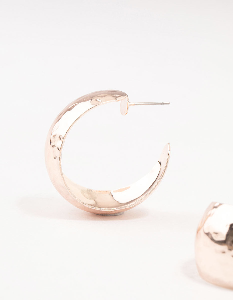 Rose Gold Plated Wide Hammered Hoop Earrings