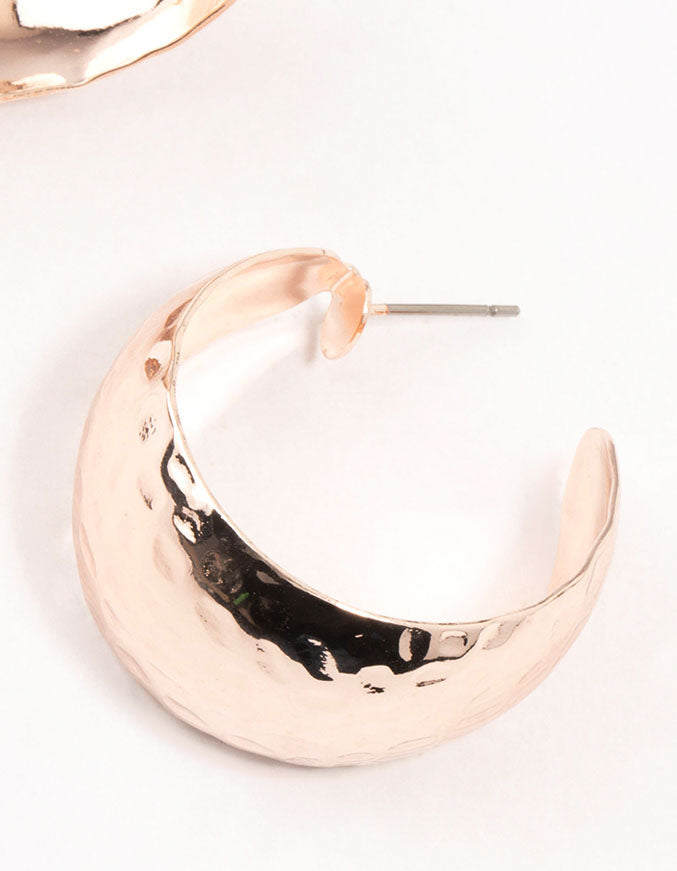 Rose Gold Plated Wide Hammered Hoop Earrings