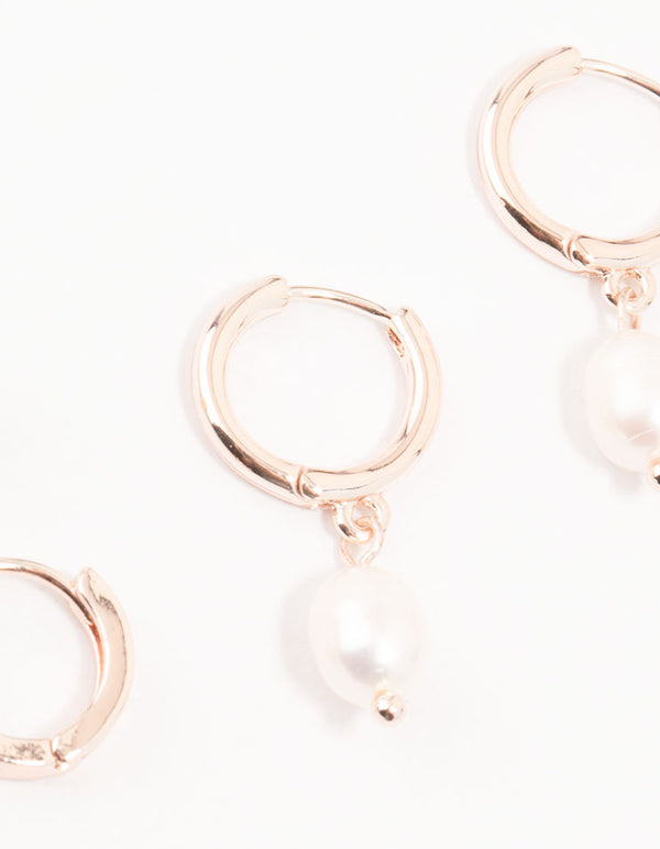 Rose Gold Cubic Zirconia & Freshwater Pearl Huggie Earrings 2-Pack