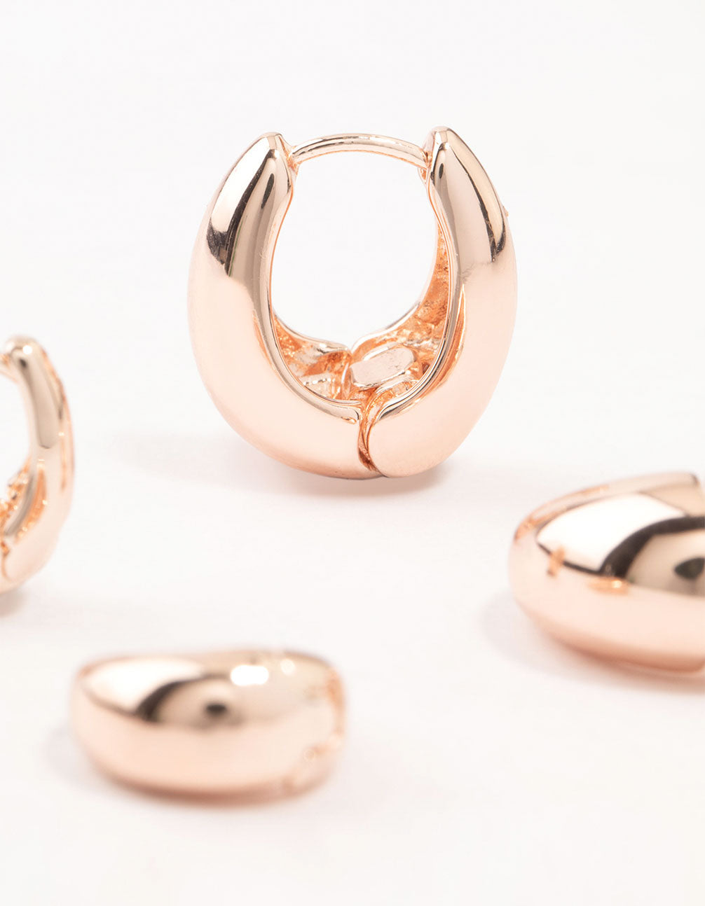 Rose Gold Plated Small & Medium Oval Huggie Earrings Pack