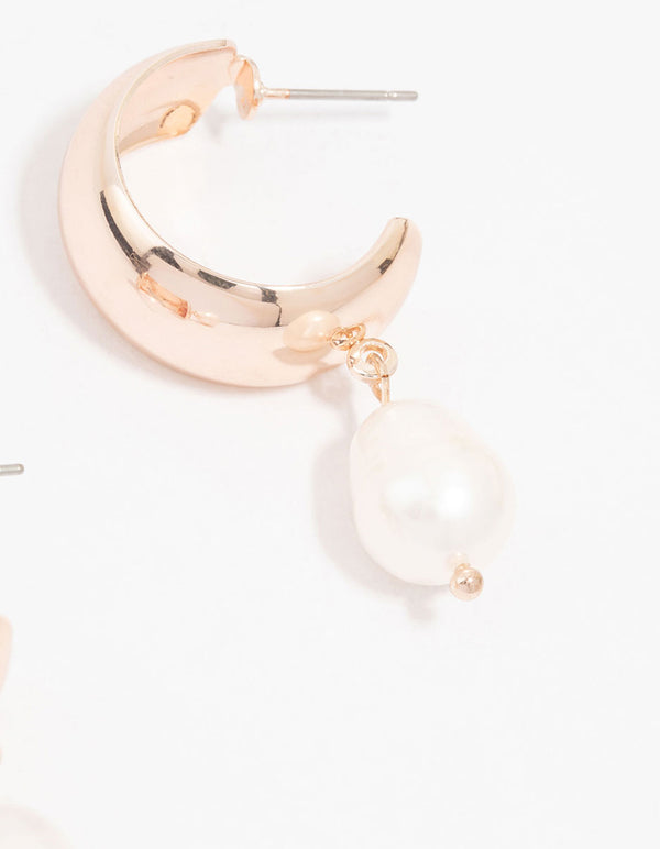 Rose Gold Plated Chunky Pearl Hoop Earrings