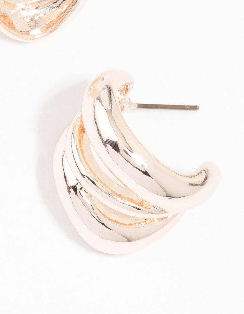 Rose Gold Plated  Open Wavy Stud Earrings