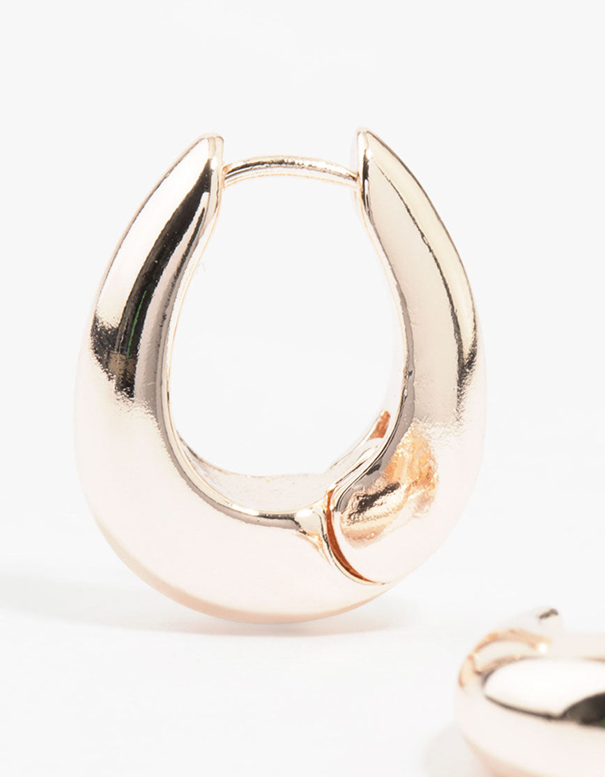 Rose Gold Plated Chunky Oval Huggie Earrings