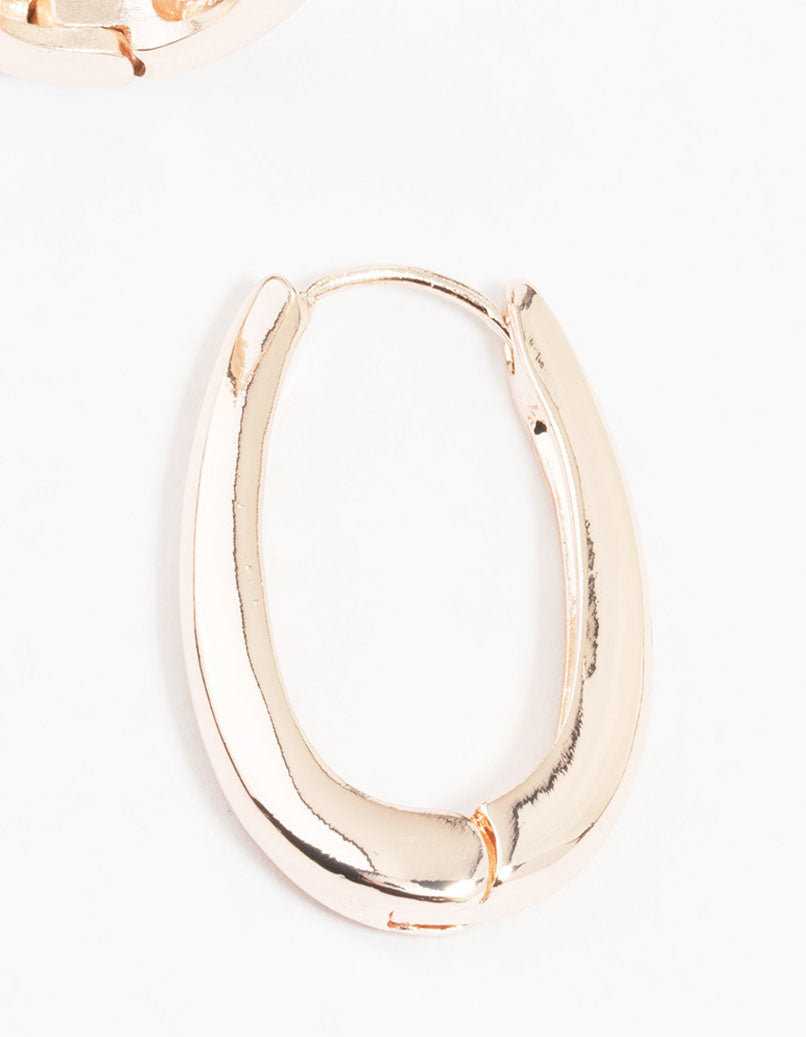 Rose Gold Plated Long Oval Plain Hoop Earrings