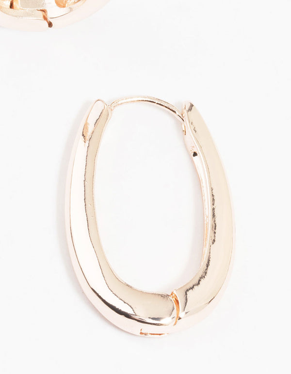 Rose Gold Plated Long Oval Plain Hoop Earrings