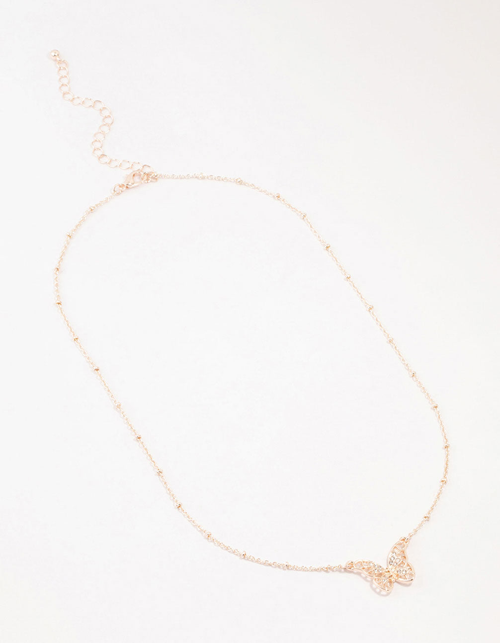 Rose Gold Plated Diamante Filigree Butterfly Necklace
