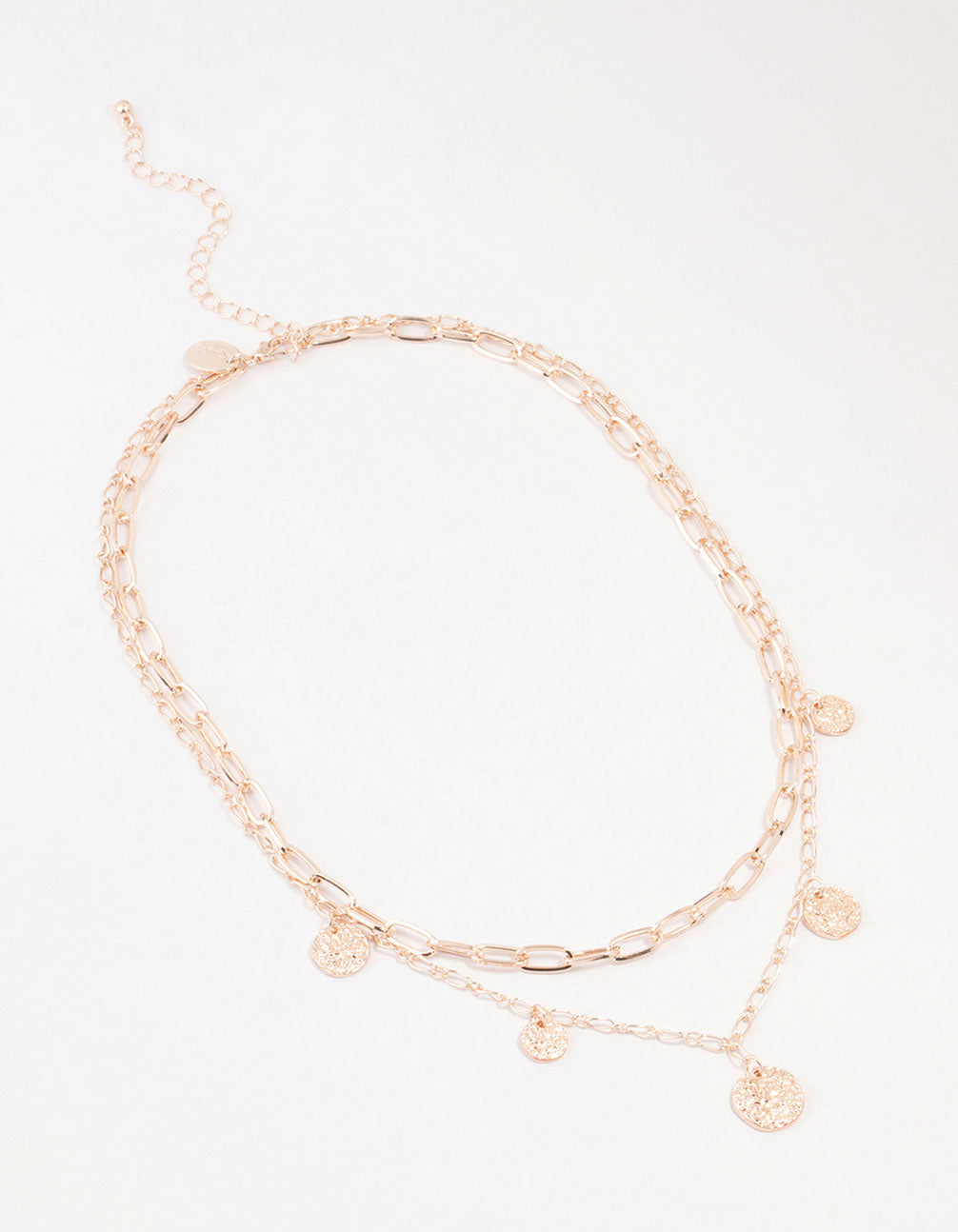 Rose Gold Plated Molten Disc Drop Layered Necklace