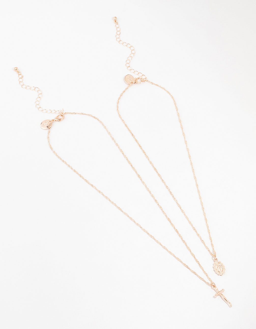 Rose Gold Plated Mary Hammered Cross Necklaces 2-Pack