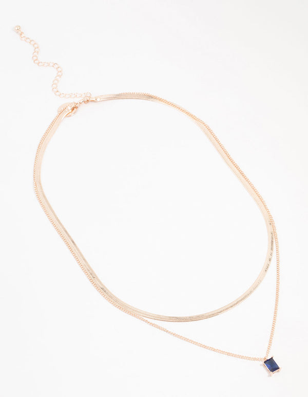 Rose Gold Plated Baguette Snake Layered Necklace 2-Pack