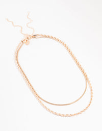 Rose Gold Plated Round & Twisted Snake Layered Necklace - link has visual effect only