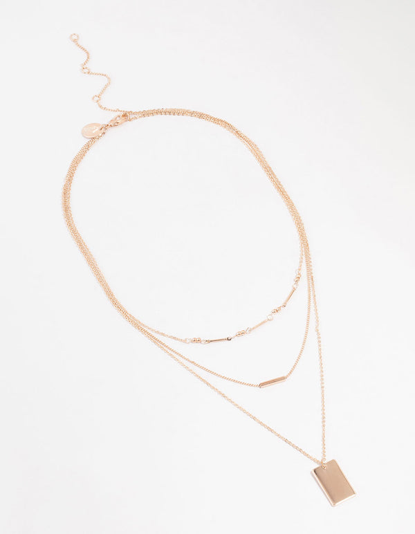 Rose Gold Plated Dainty Rectangle Layered Necklace