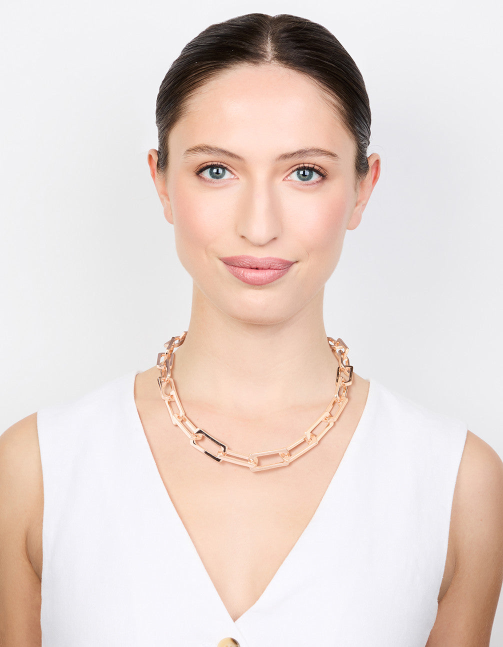 Rose Gold Large Rectangular Link Chain Necklace