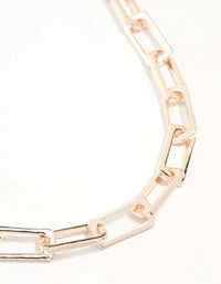 Rose Gold Large Rectangular Link Chain Necklace - link has visual effect only