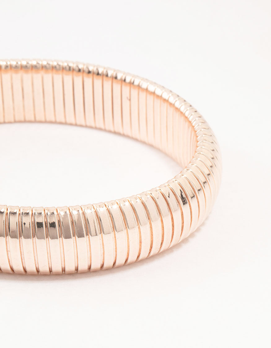 Rose Gold Plated Wide Ribbed Bangle