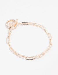 Rose Gold Plated Rectangle Link FOB T & O Bracelet - link has visual effect only