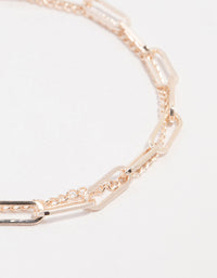 Rose Gold Plated Rectangle Link FOB T & O Bracelet - link has visual effect only