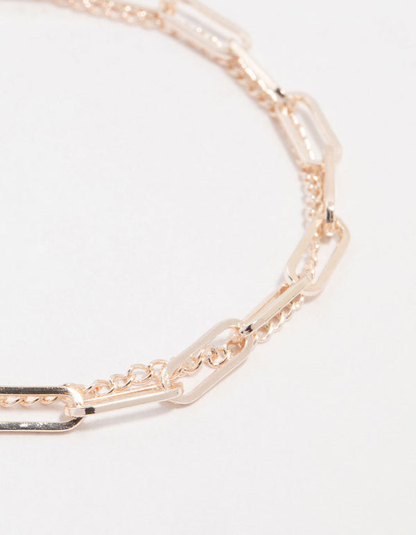 Rose Gold Plated Rectangle Link FOB T & O Bracelet