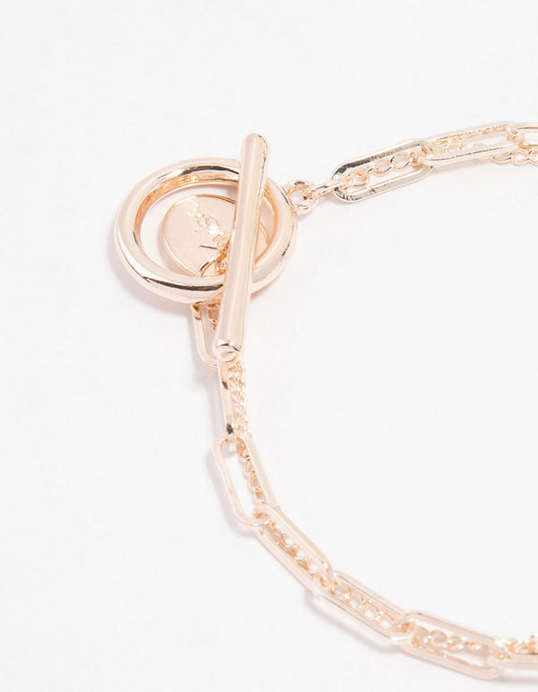 Rose Gold Plated Rectangle Link FOB T & O Bracelet