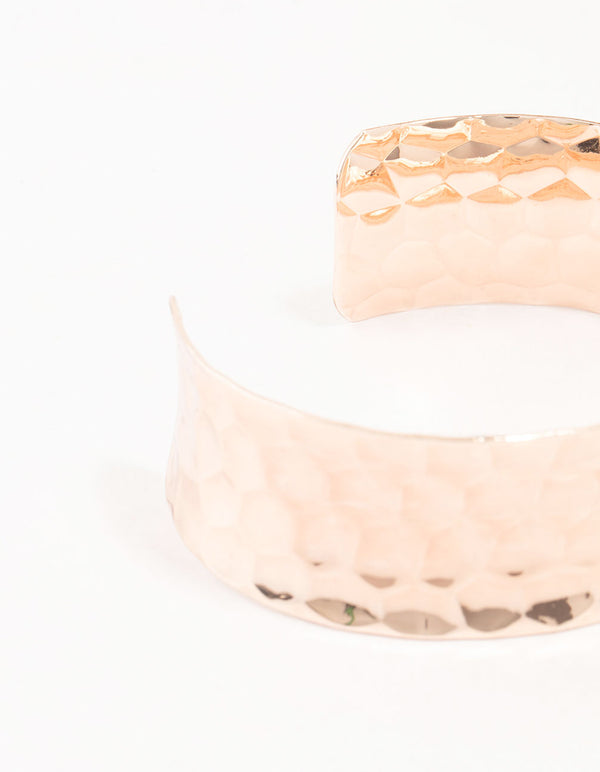 Rose Gold Plated Wide Hammered Wrist Cuff