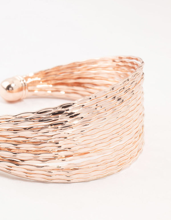Rose Gold Plated Cut Diamante Multiple Strands Wrist Cuff